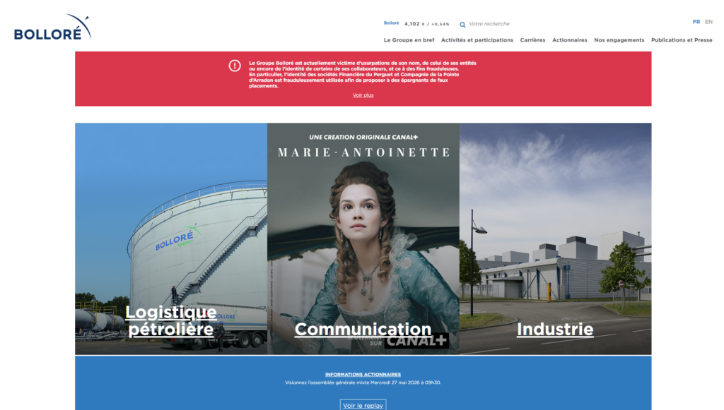 Page d'accueil Financière BSE avec données financières