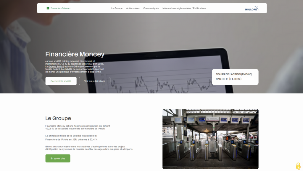 Page d'accueil Financière Moncey avec informations sur le groupe